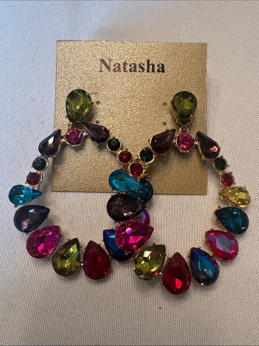 Natasha Vibrant Multicolor Teardrop Hoop Earrings - Picture 2 of 3